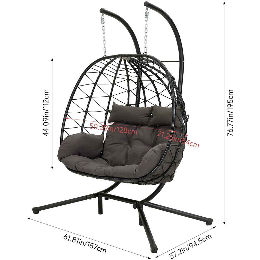 Living and Home 2 Seater Padded Swing Egg Chair with 4-Legged Metal Stand Image 9