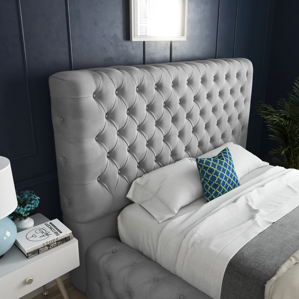 DS Living Cambridge King Size Grey Soft Velvet Bed Frame Image 2