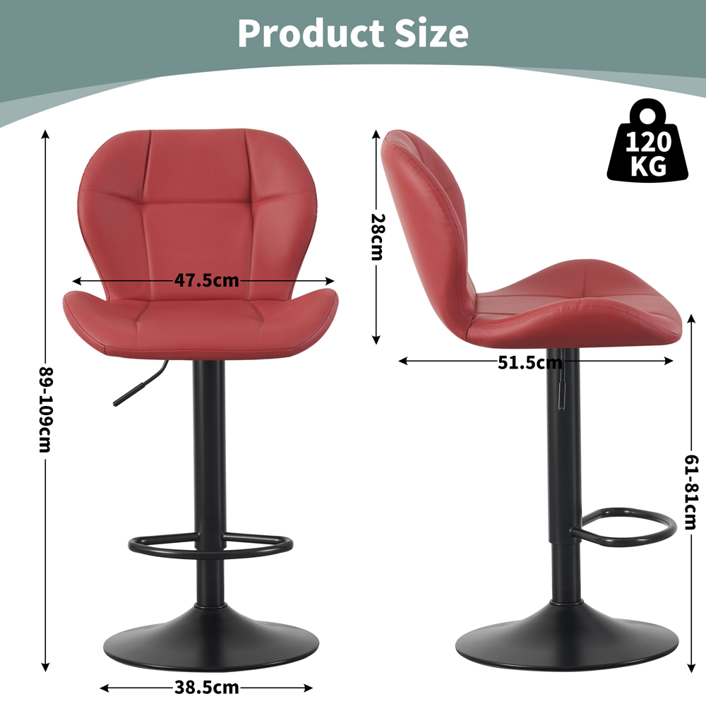 Stella Red Height Adjustable Bar Stools with Footrest Set of 2 Image 5