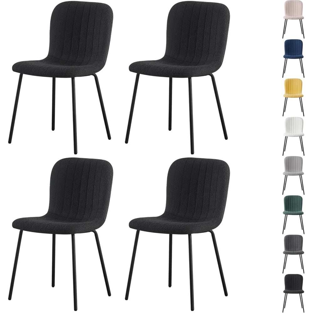 Bella Set of 4 Black Teddy Faux Fur Stitched Design Dining Chairs Image 7