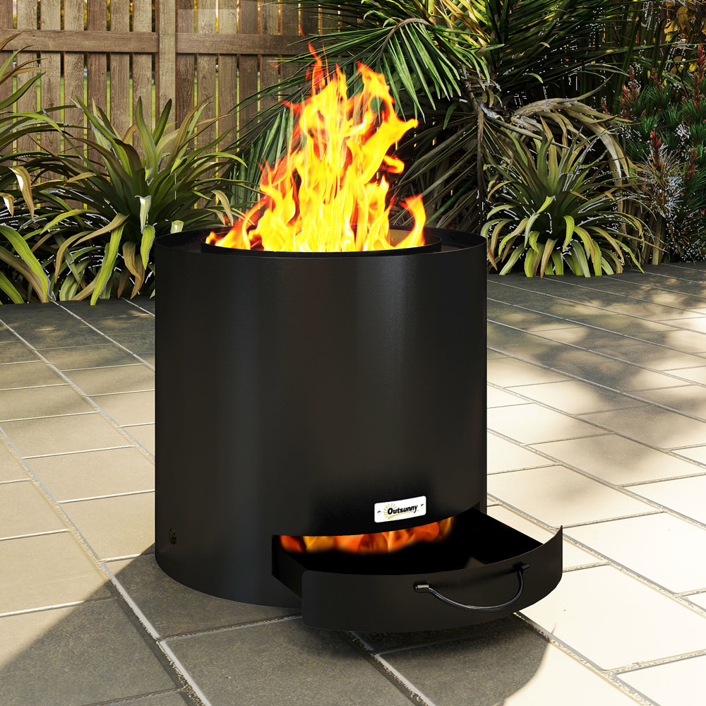Outsunny Black Round Firepit with Ash Tray and Fire Poker Image 3