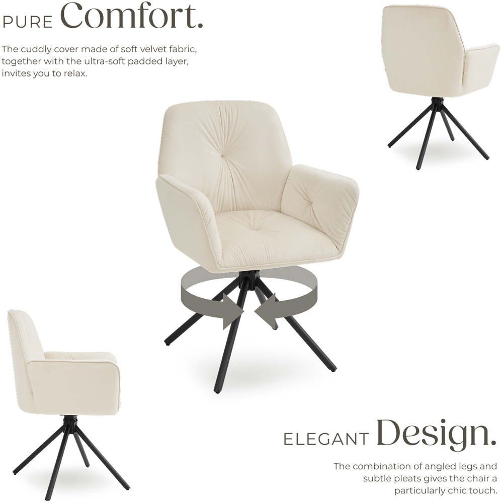 tectake Lenia Set of 6 Cream and Black Velvet Swivel Chair Image 6