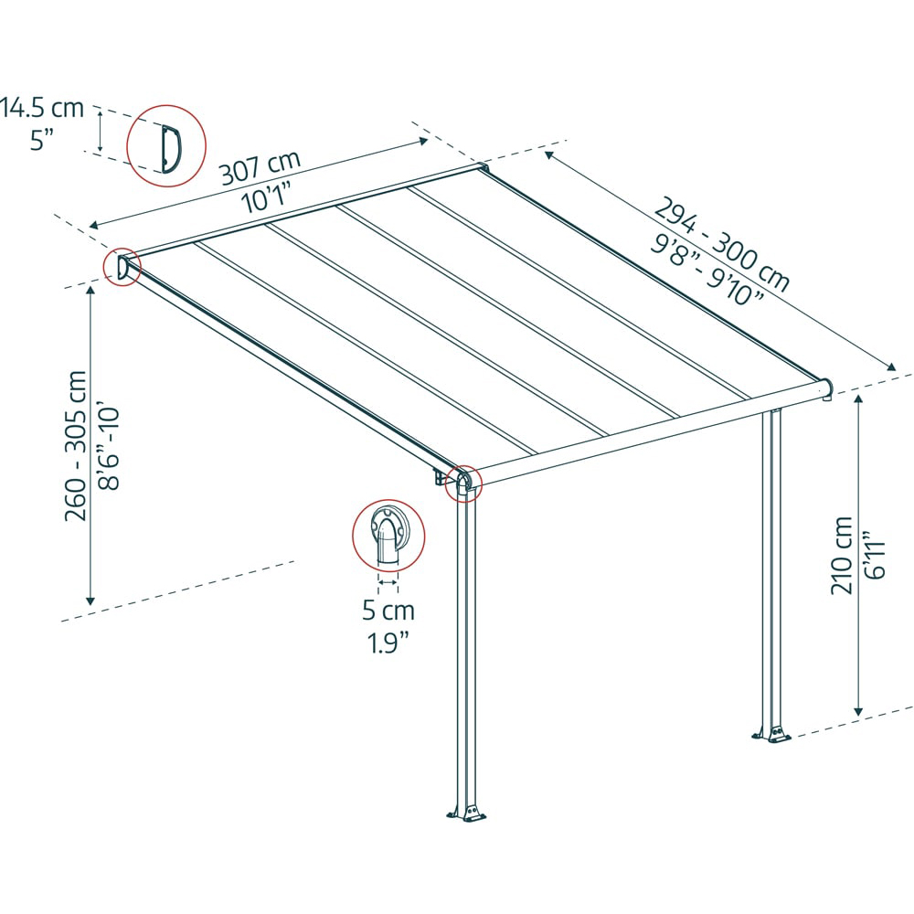 Palram Canopia Olympia White Clear 3 x 3.05m Patio Cover Image 6