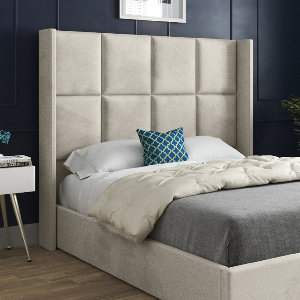 Quanta King Size Silver Soft Velvet Upholstered Bed Frame with Straight Winged Headboard Image 3