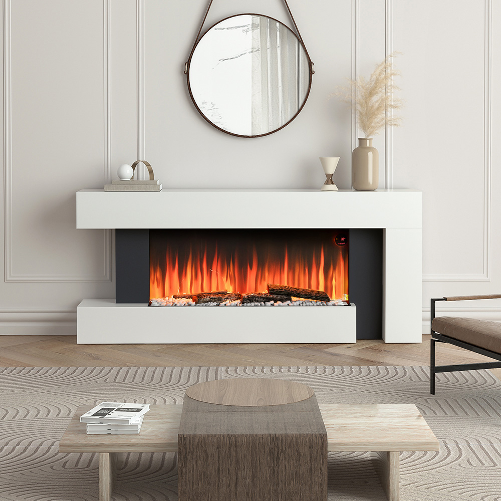 Living and Home 52 Inch Electric Fireplace White Surround Set with Left Night Light Remote Control Image 8