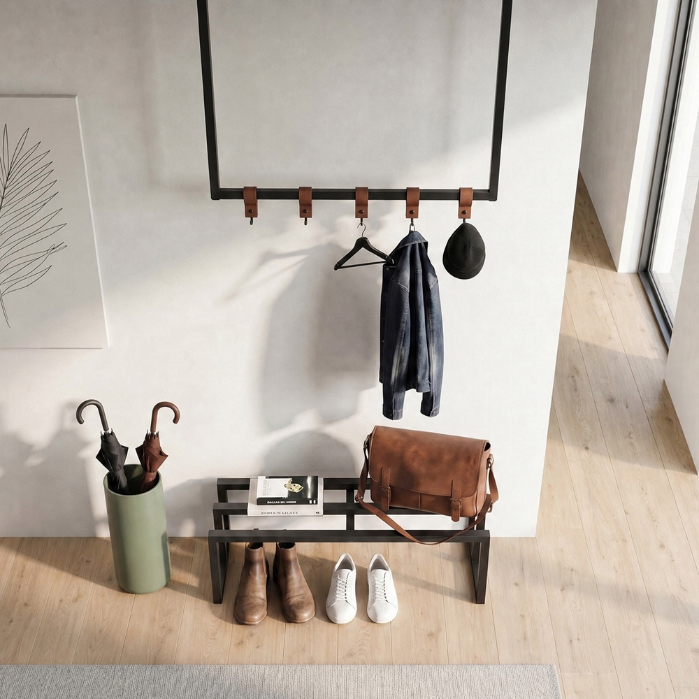 Decortie Roya Black Shoe Rack and Hook Rail Hall Set Image 5