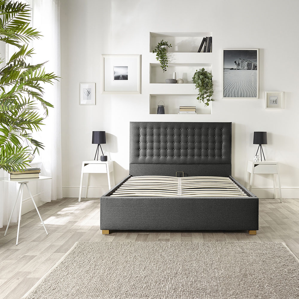 Catherine Lansfield Opulence Small Double Charcoal Twill Ottoman Bed Image 6