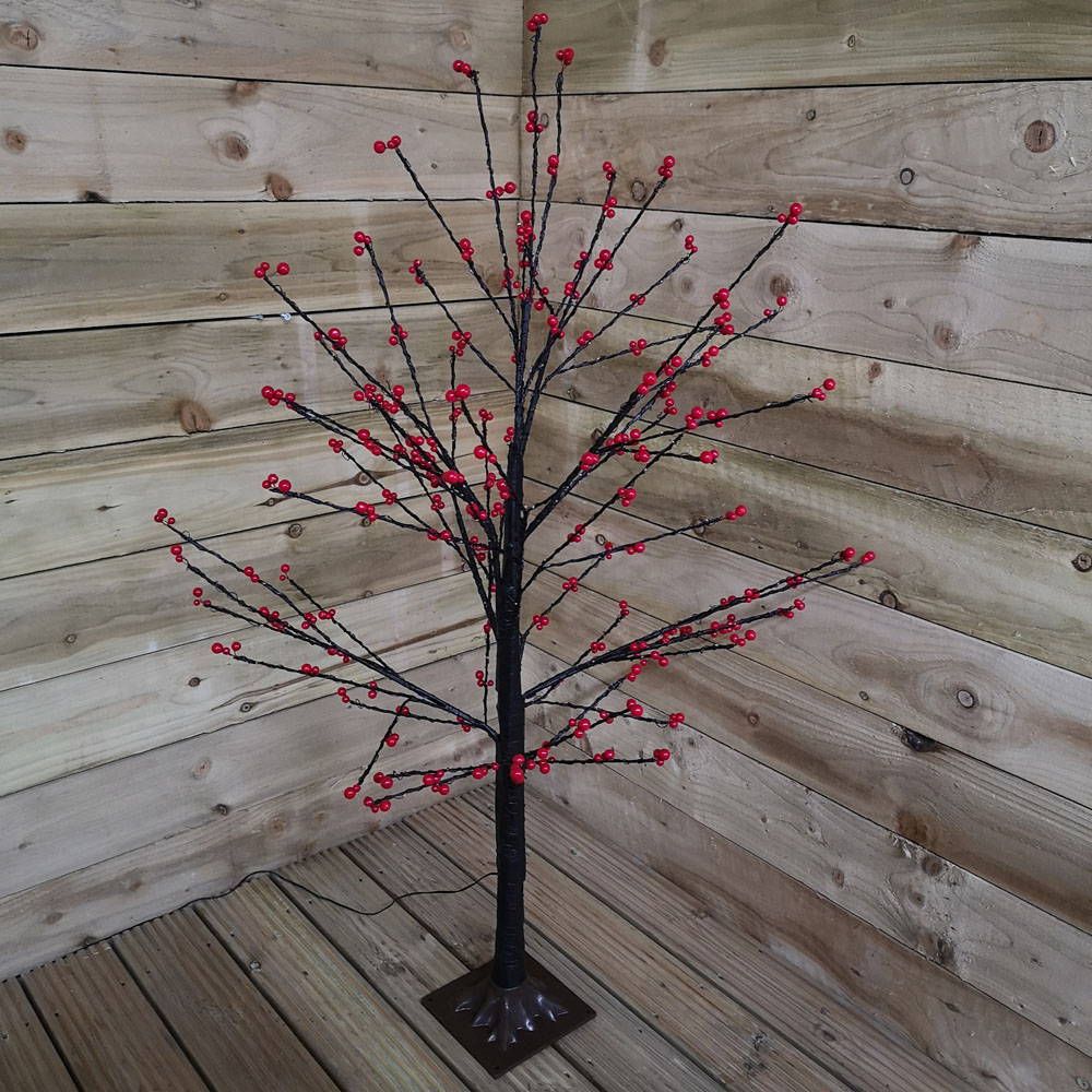 Samuel Alexander Warm White LED Pre Lit Black Twig Artificial Christmas Tree with Red Berries 4ft Image 2