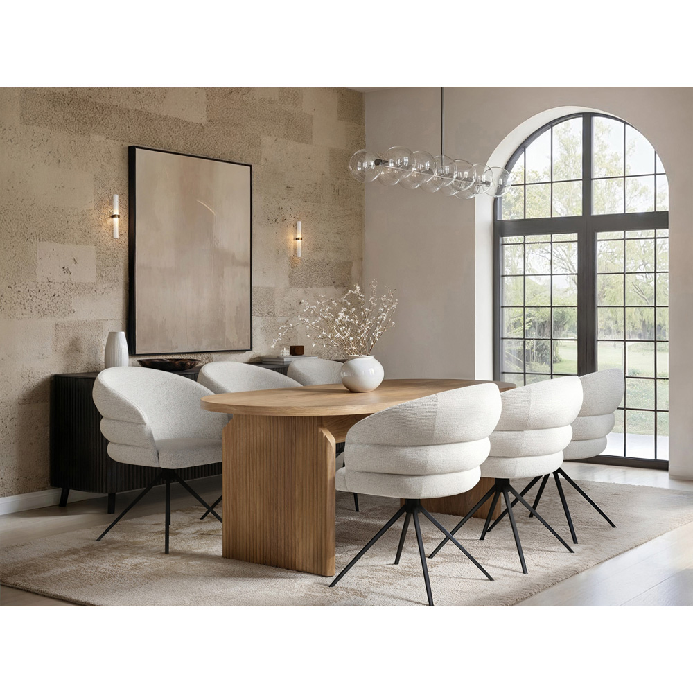 SOLACE+CO Varm Eira Ribbed Wooden 6 Seater Dining Set Image 4