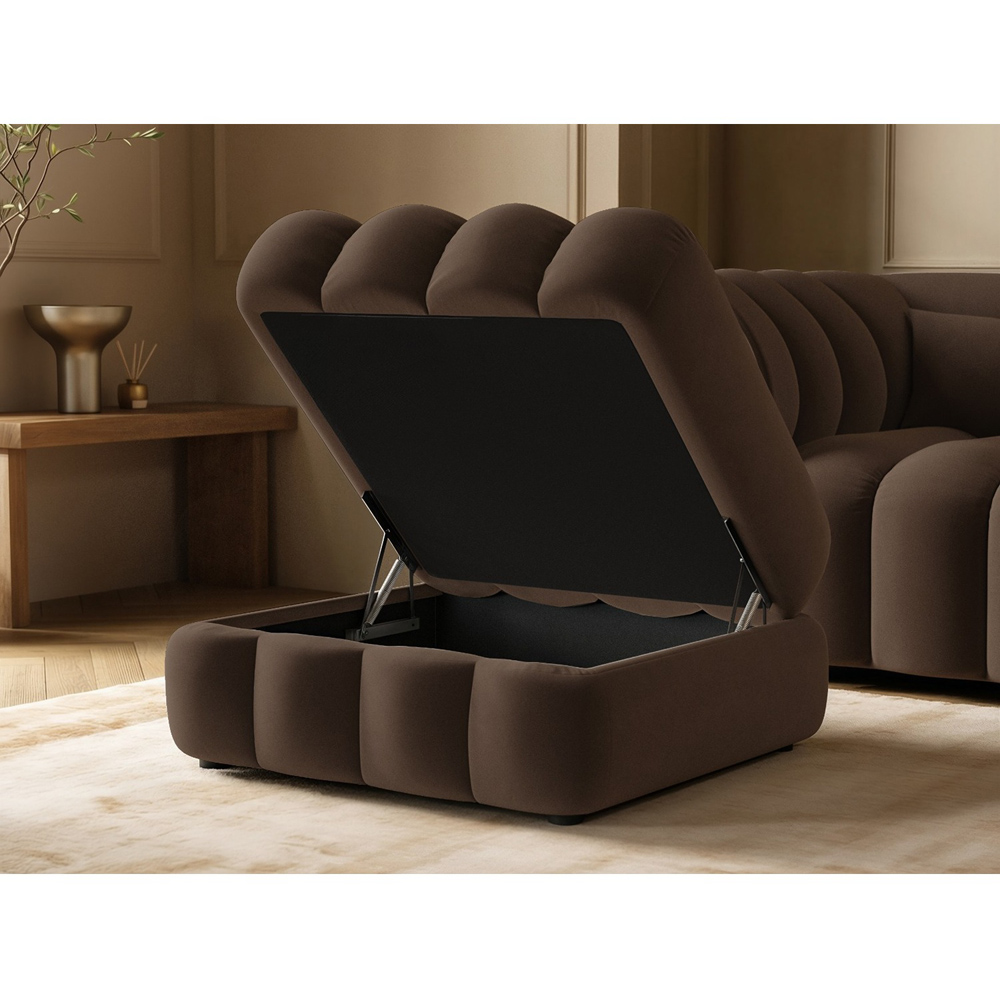 SOLACE+CO Halle Brown 2 Seater Loveseat Sofa with Storage Footstool Image 5