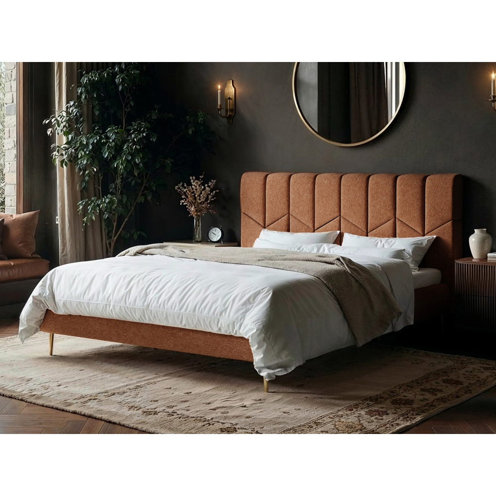 SOLACE+CO Isabela Double Light Orange Chenille Ottoman Bed with Panel Headboard Image 2
