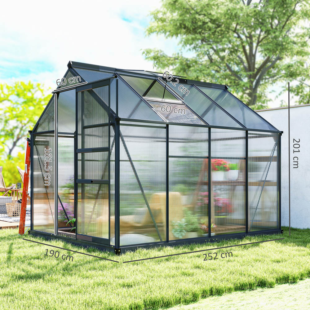 Outsunny 6 x 8ft Black Galvanised Aluminium Polycarbonate Walk In Greenhouse Image 8