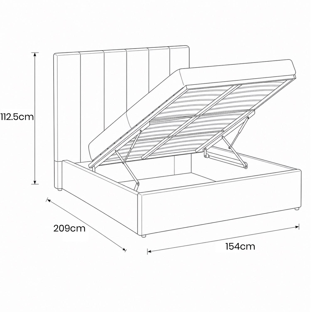 FWStyle Sollom Double Teal Upholstered Lift-Up Ottoman Bed Frame with Ribbed Headboard Image 9