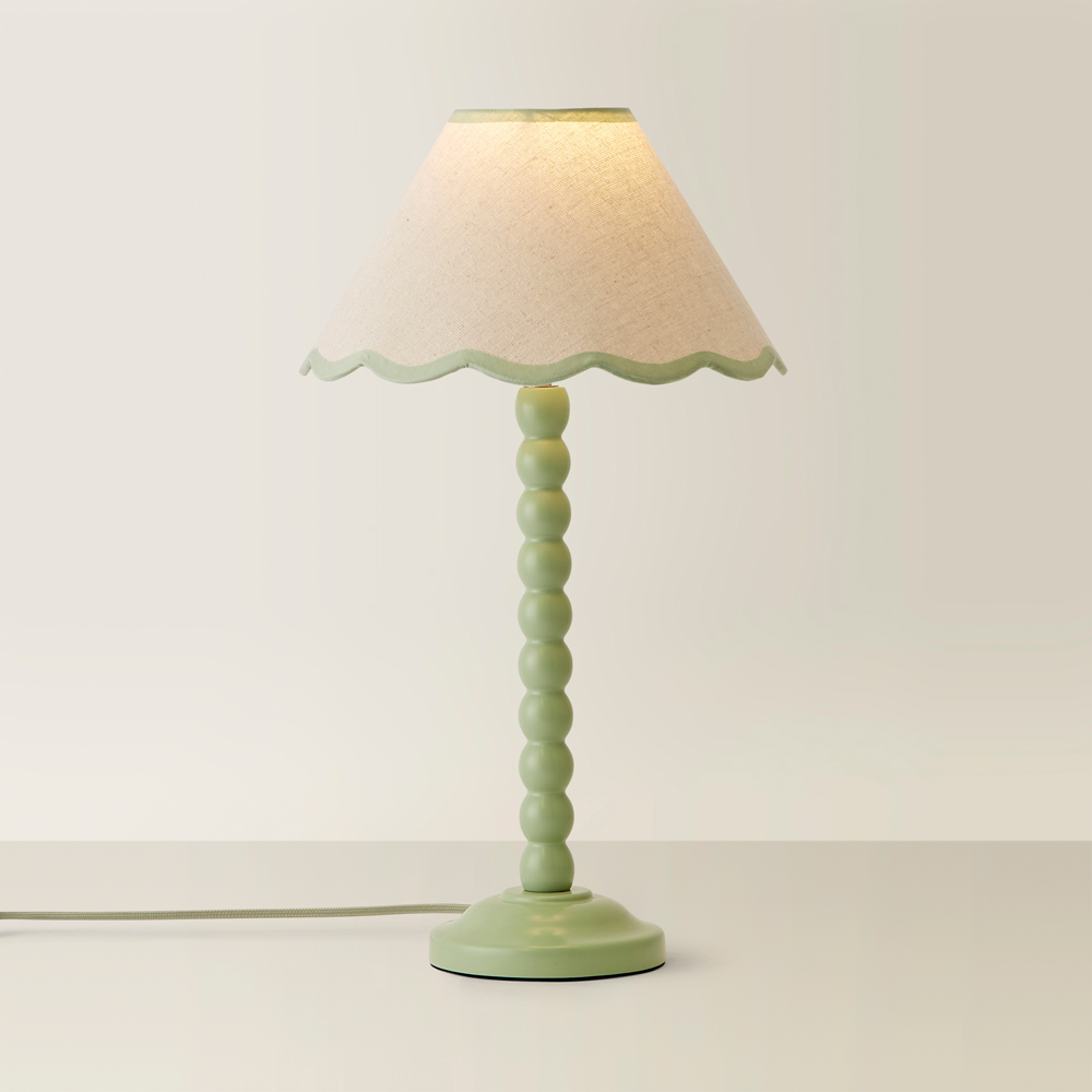 ValueLights Bobbins Natural and Green Scallop Shade Sage Green LED Table Lamp Image 5