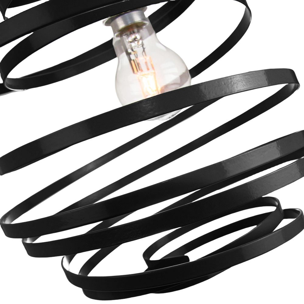Happy Homewares Contemporary Black Gloss Metal Double Ribbon Spiral Swirl Pendant Shade Image 2