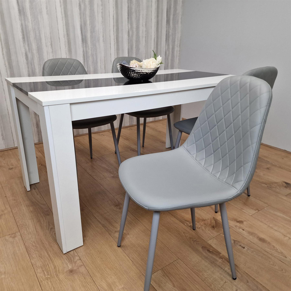 Portland Leather and Wood 4 Seater Dining Set White Black and Grey Image 3