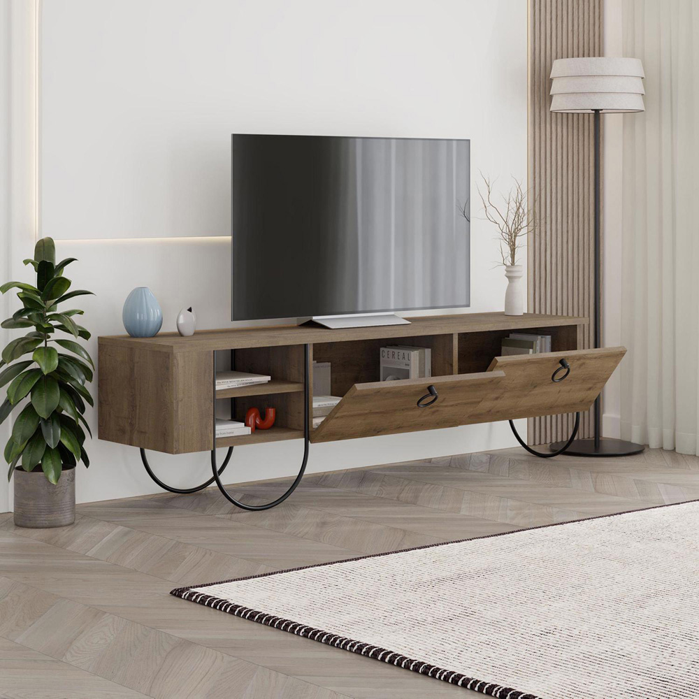 FWStyle Norfolk 2 Door 2 Shelf Dark Oak Wide TV Unit Image 3