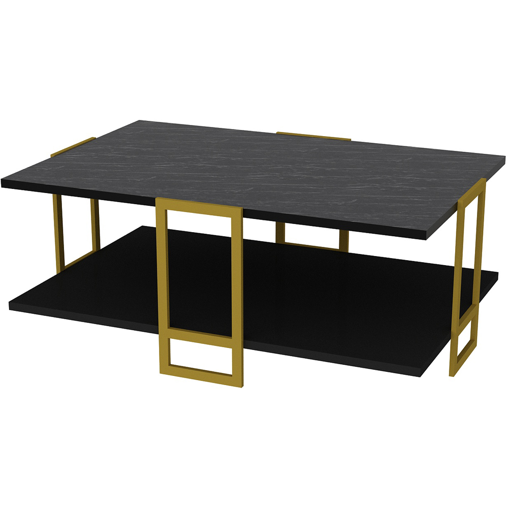 Decorotika Polka 2 Tier Black Marble and Gold Coffee Table Image 3