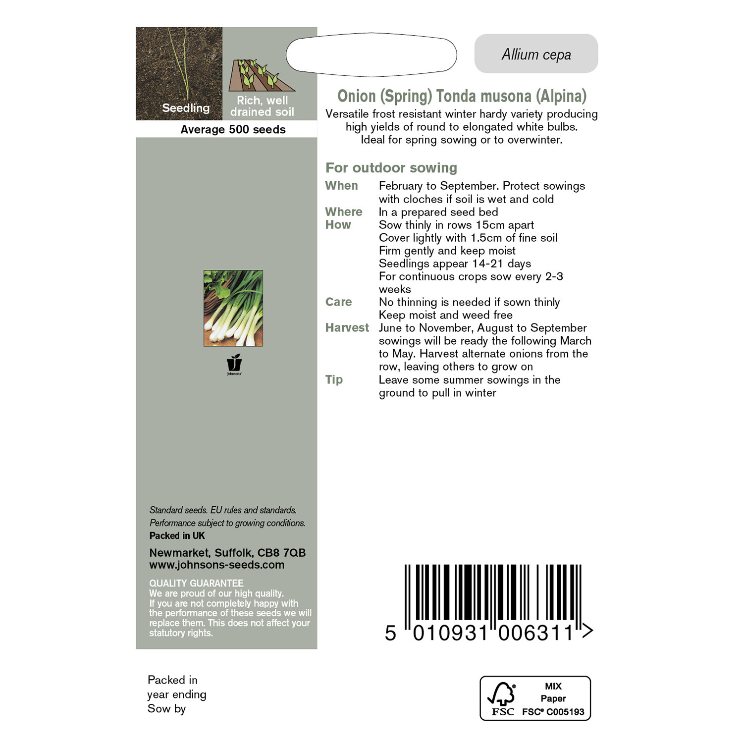 Johnsons Tonda Musona Alpina Spring Onion Seeds Image 3