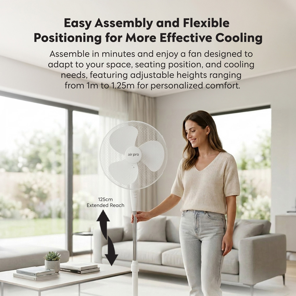 Air Pro White Height Adjustable Oscillating Air Cooling and Circulator Pedestal Fan 16 inch Image 6