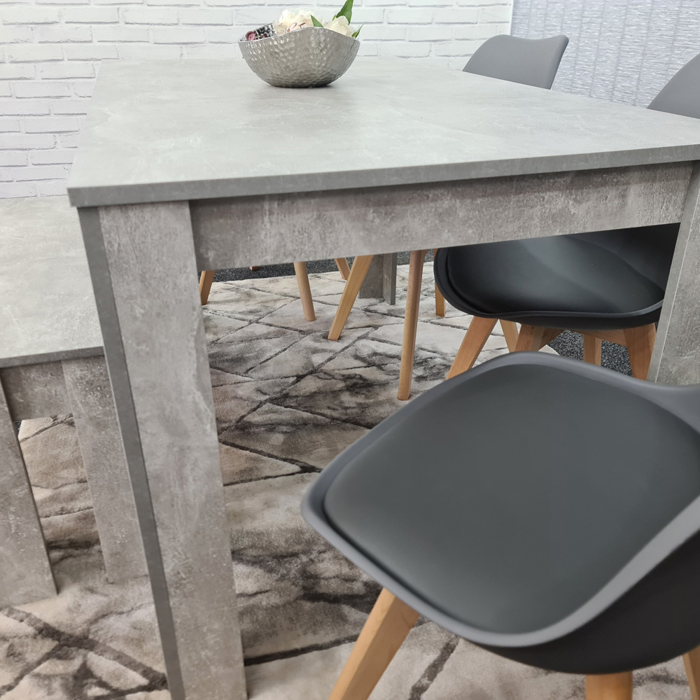 Portland Plastic Leather 6 Seater Dining Set with Bench Stone Grey and Grey Image 2