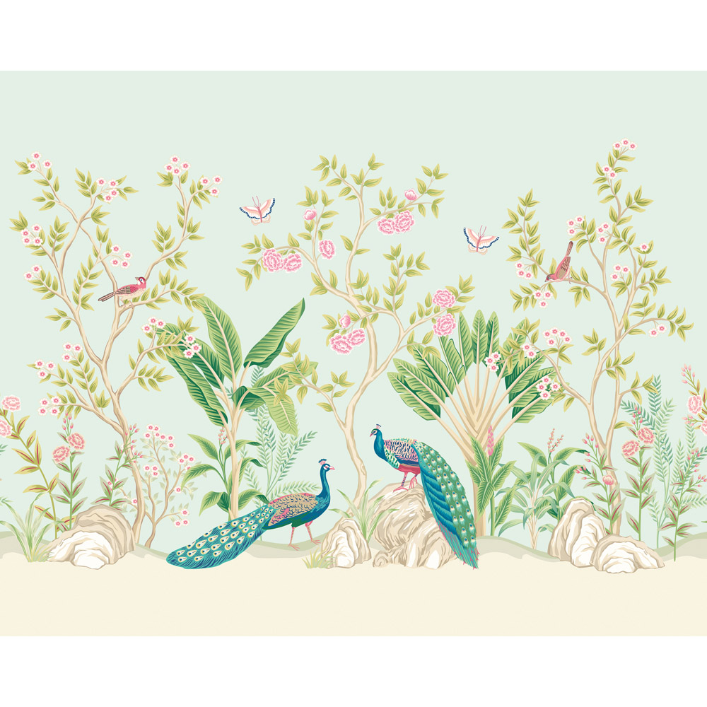 Origin Murals Peacock Garden Duck Egg and Rose Wall Mural Medium Image 2