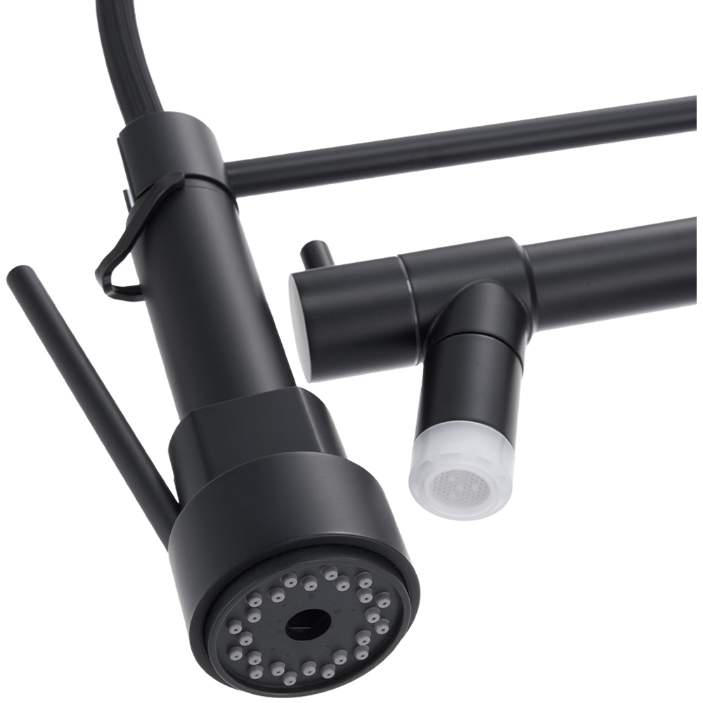 Living and Home Black 304 Stainless Steel Dual Spout Swivel Kitchen Faucet with LED Light Image 4