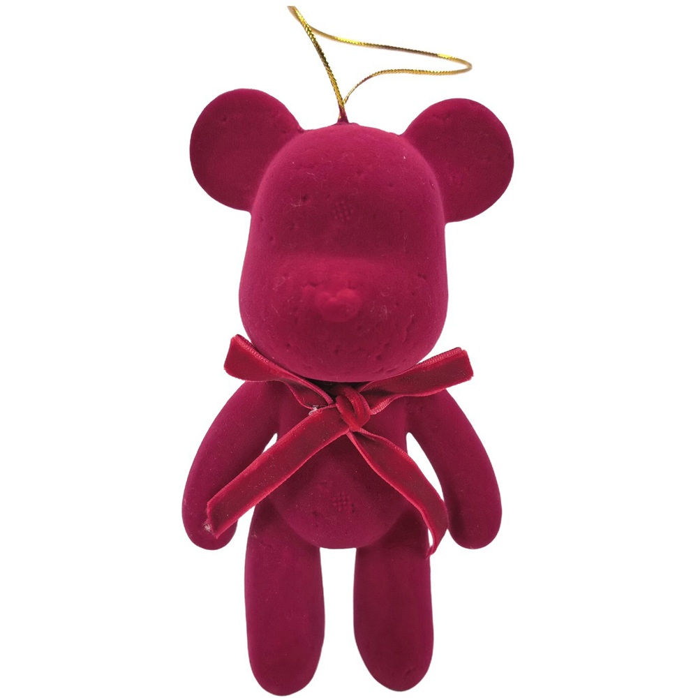 Flocked Bow Teddy Hanging Decoration Small Image 6