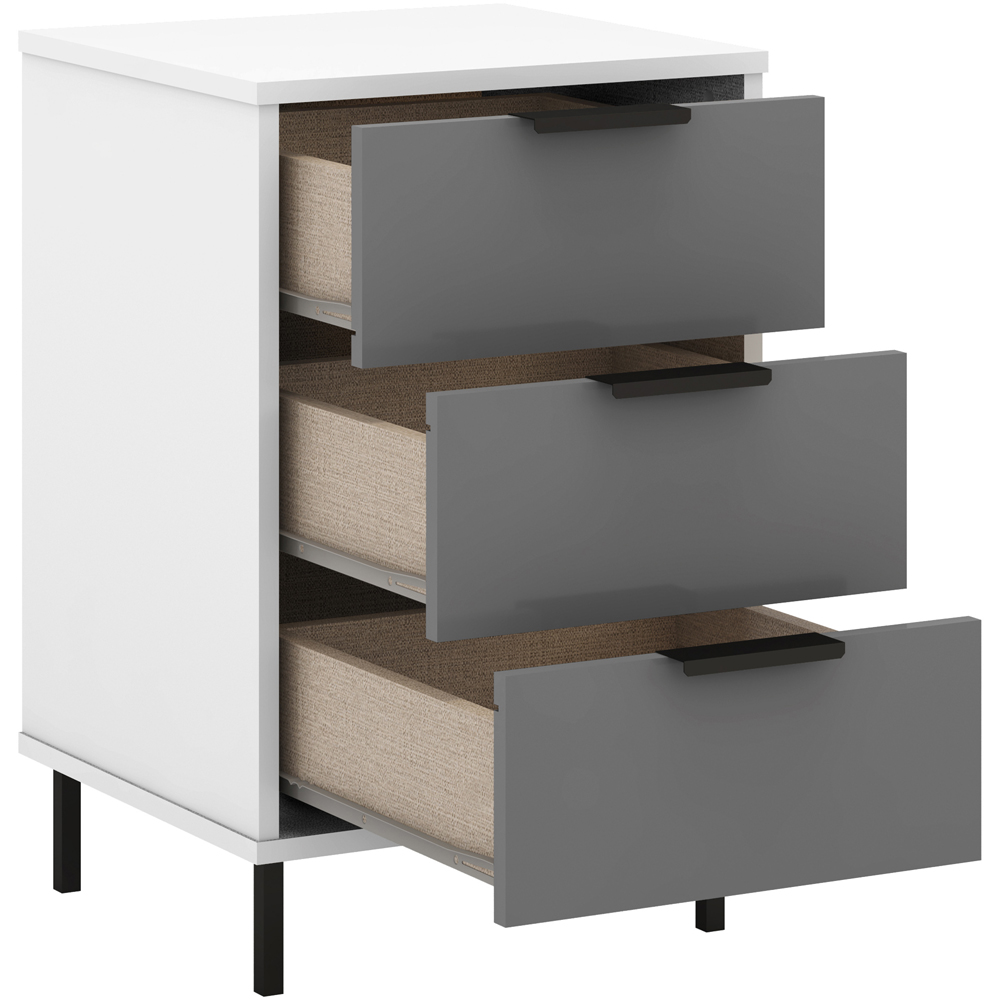 Seconique Madrid 3 Drawer Grey and White Gloss Bedside Table Image 4