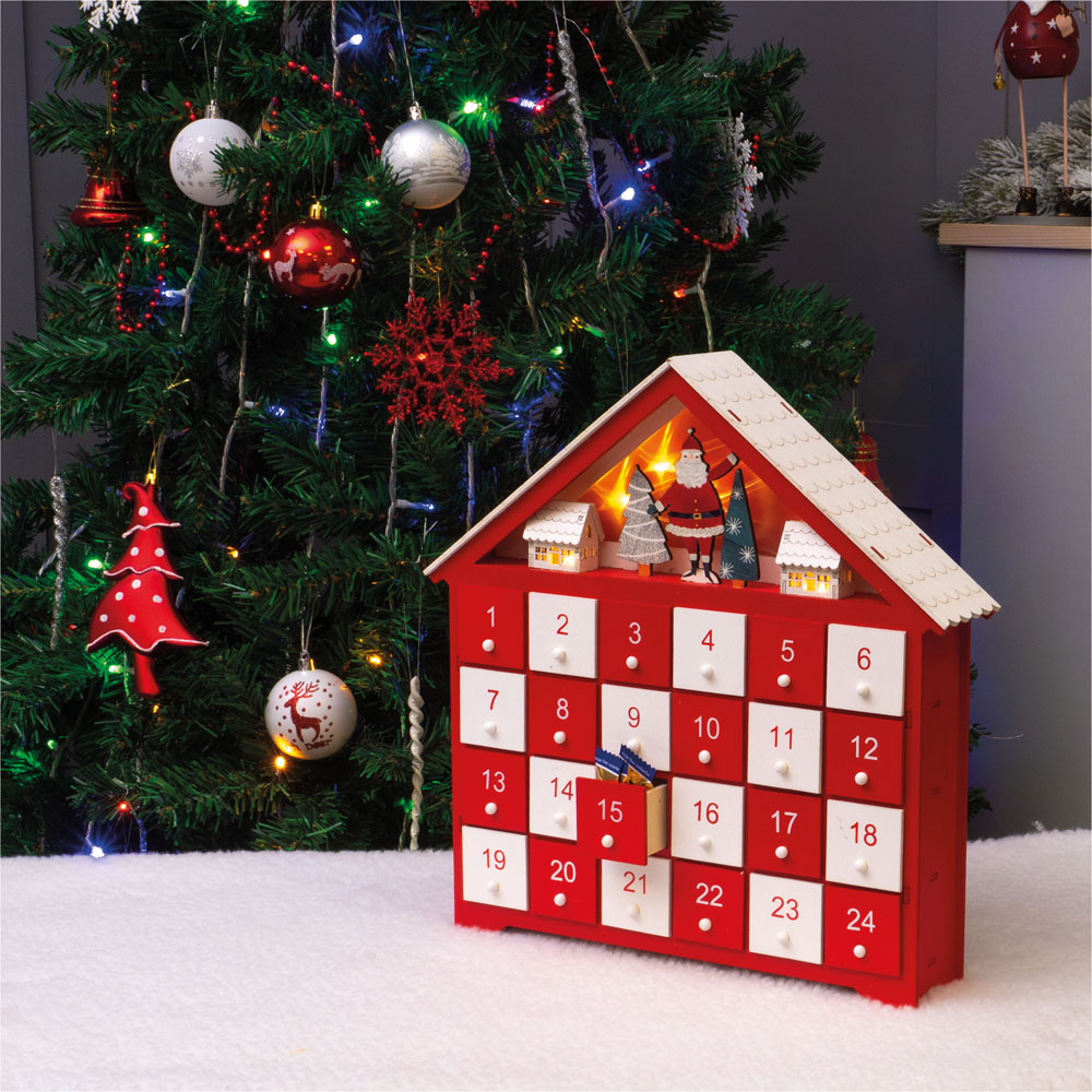 St Helens Red and White Wooden Advent Calendar Image 2