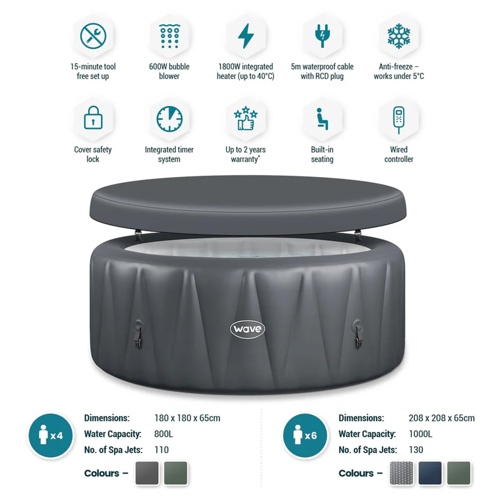 Wave Atlantic 4 Person Dark Grey Inflatable Hot Tub with Integrated Heater Image 3