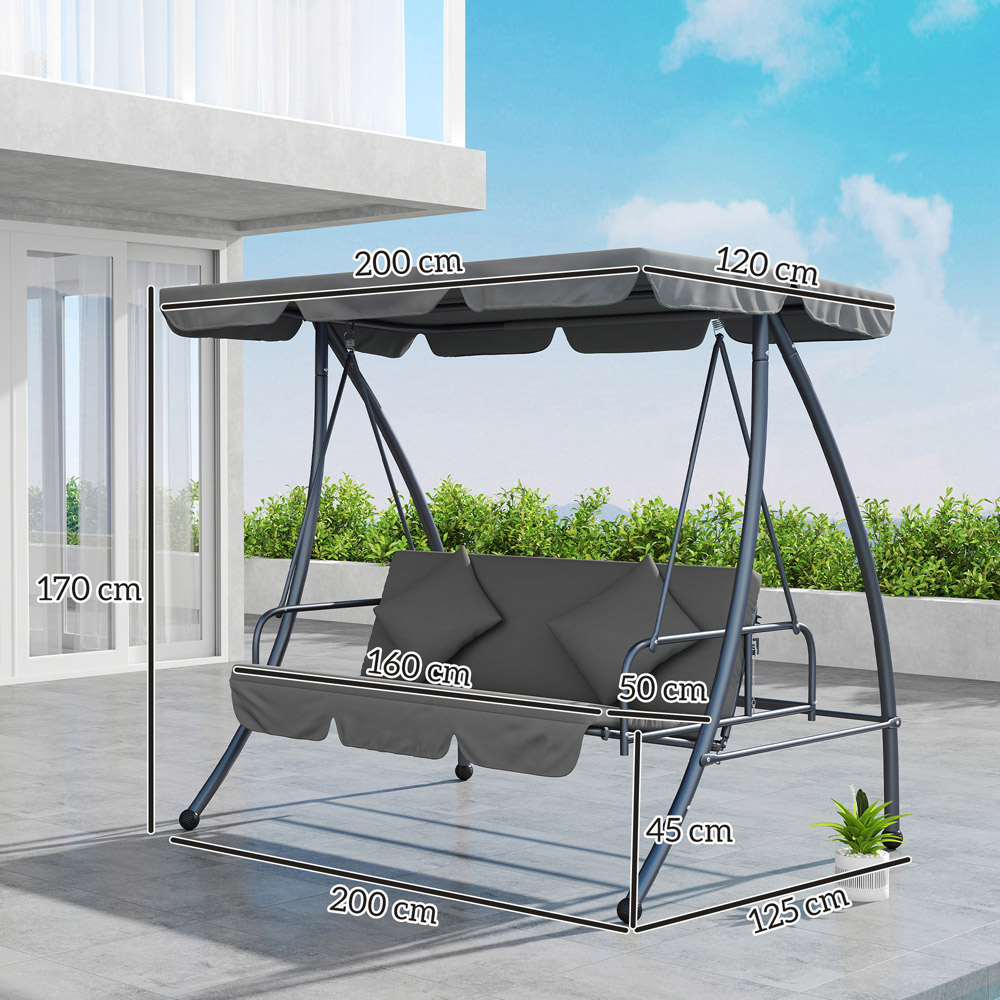 Outsunny 3 Seater Grey Adjustable Canopy Convertible Garden Swing Bed Image 9