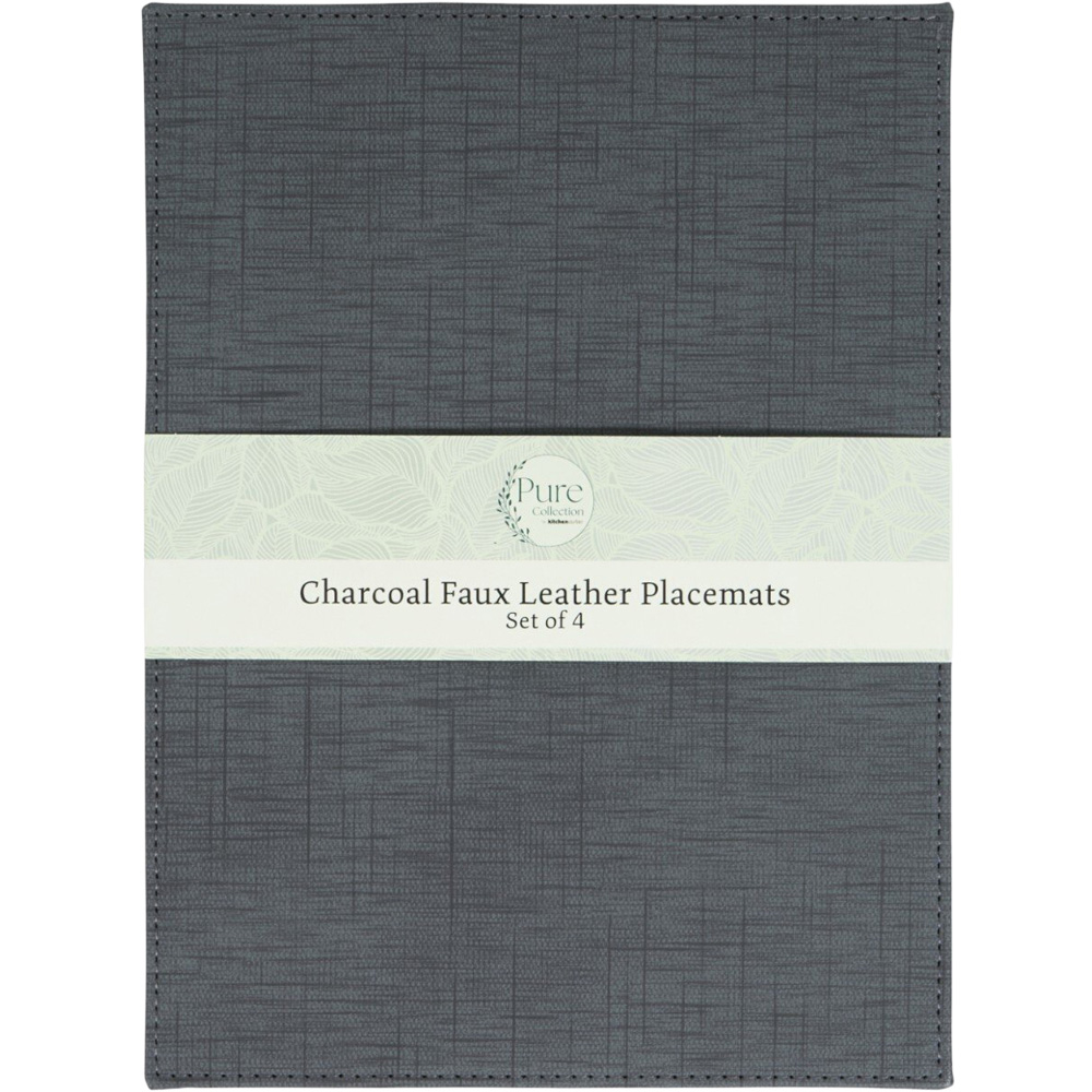 Set of 4 Faux Leather Placemats Charcoal Image 2