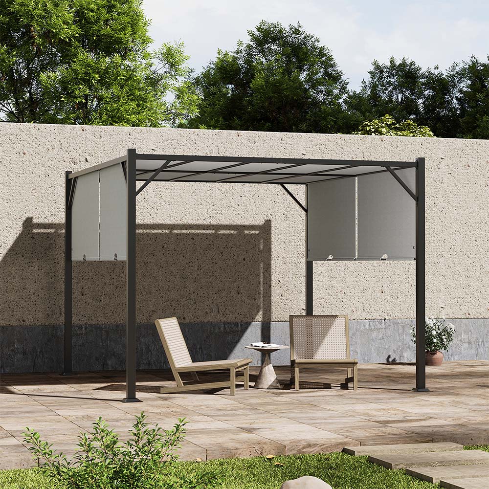 Living and Home Light Grey Retractable Garden Pergola with Canopy 2.95 x 2.95m Image 8