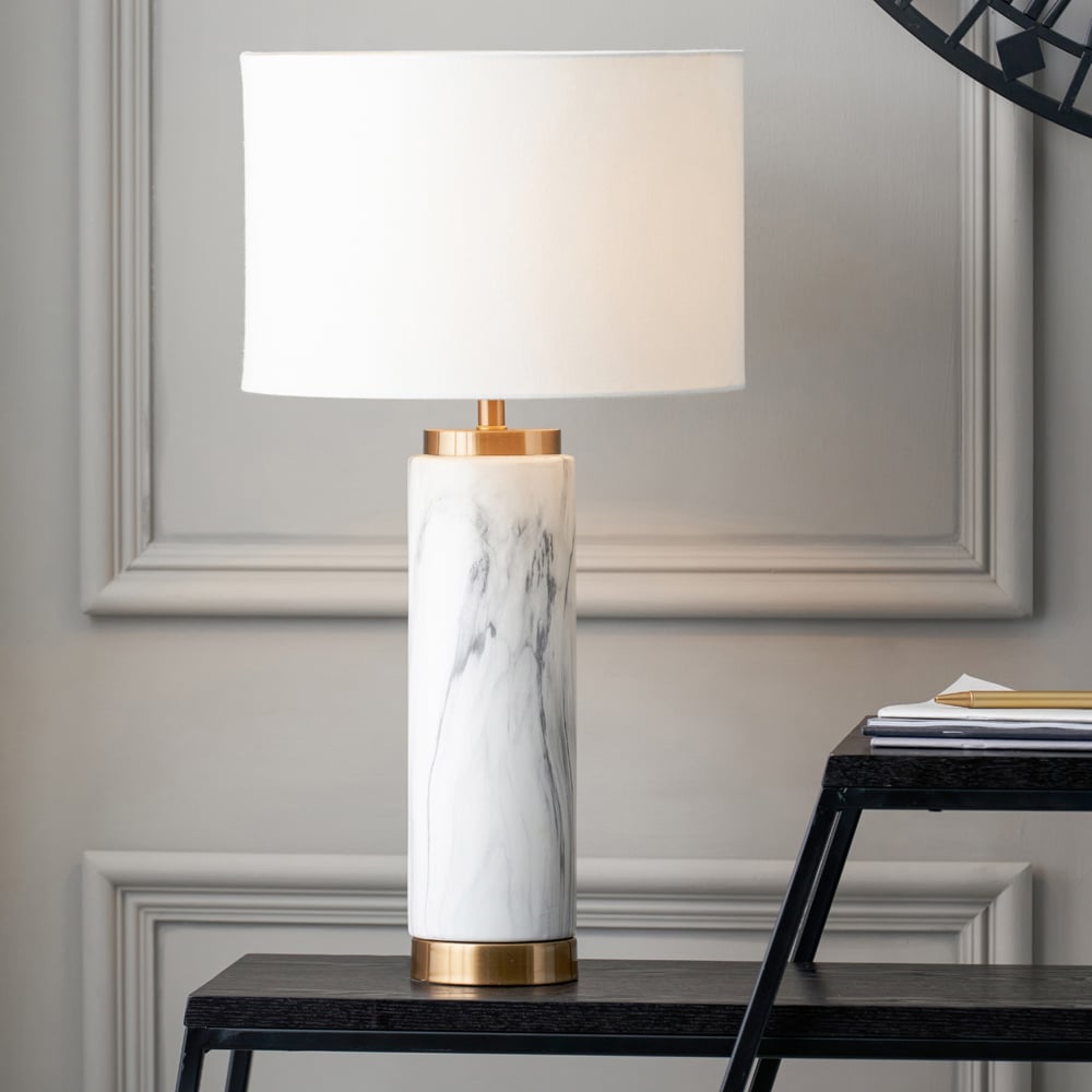 Pacific Lifestyle Carrara Marble Effect Ceramic Tall Table Lamp Image 2