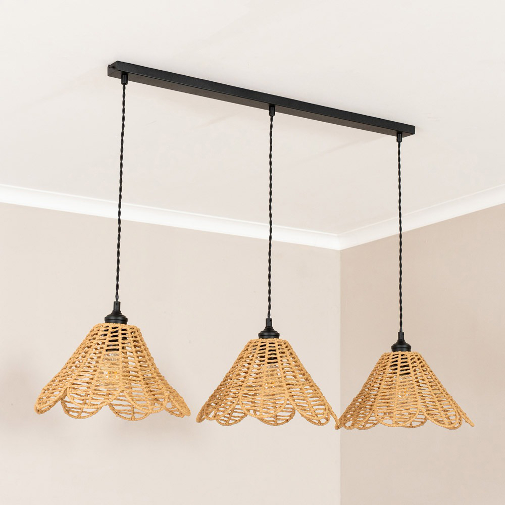 ValueLights Vine Rattan Flower Shade 3 Drop Matte Black Diner LED Ceiling Pendant Light Image 3
