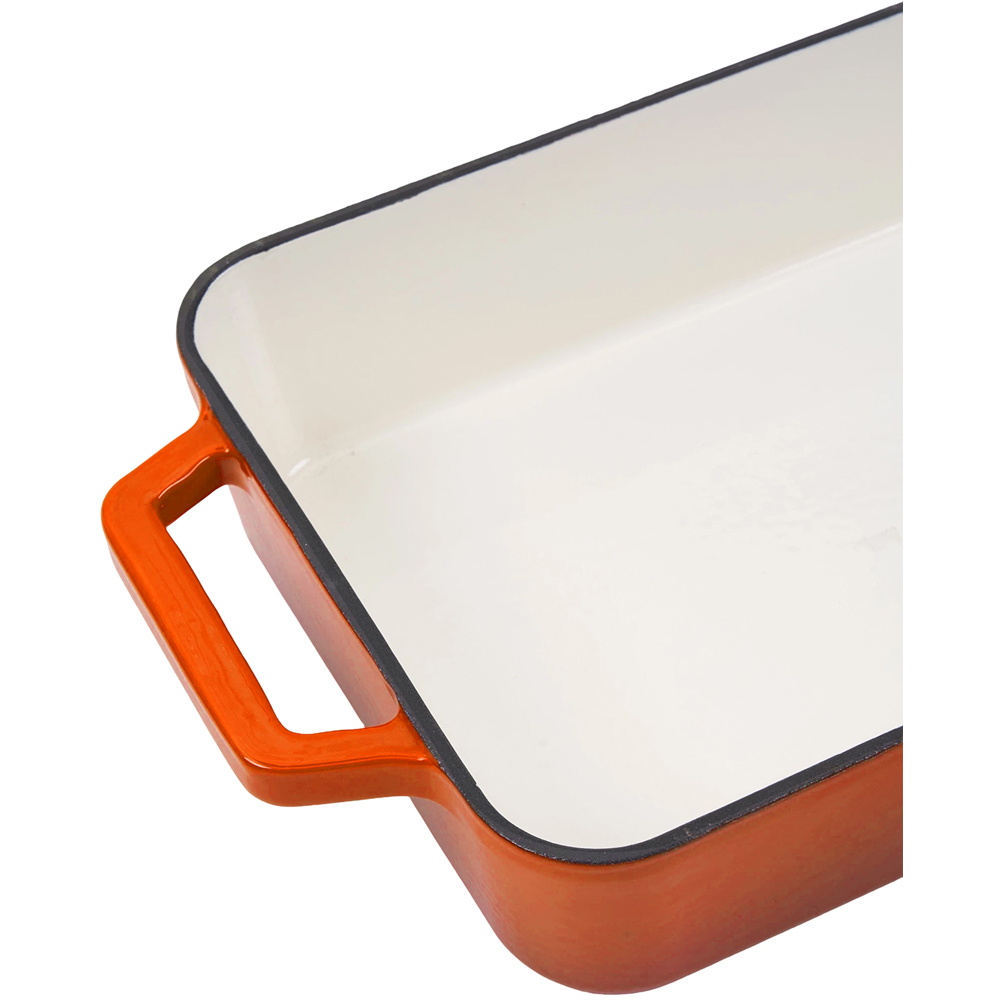 Living and Home 3.2L Orange Enamelled Cast Iron Rectangular Baking Dish Image 3