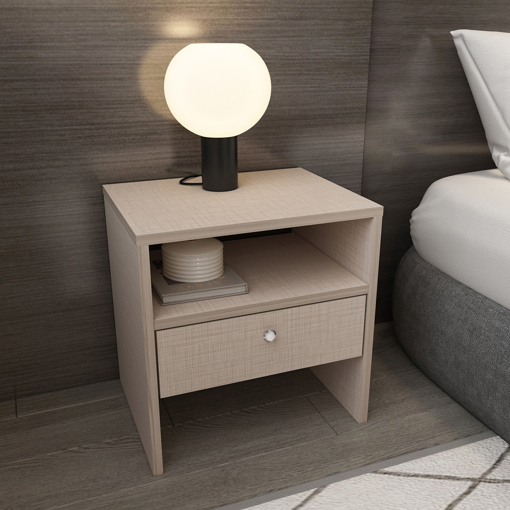 Decorotika Nova Single Drawer Single Shelf Beige Bedside Table Image 7