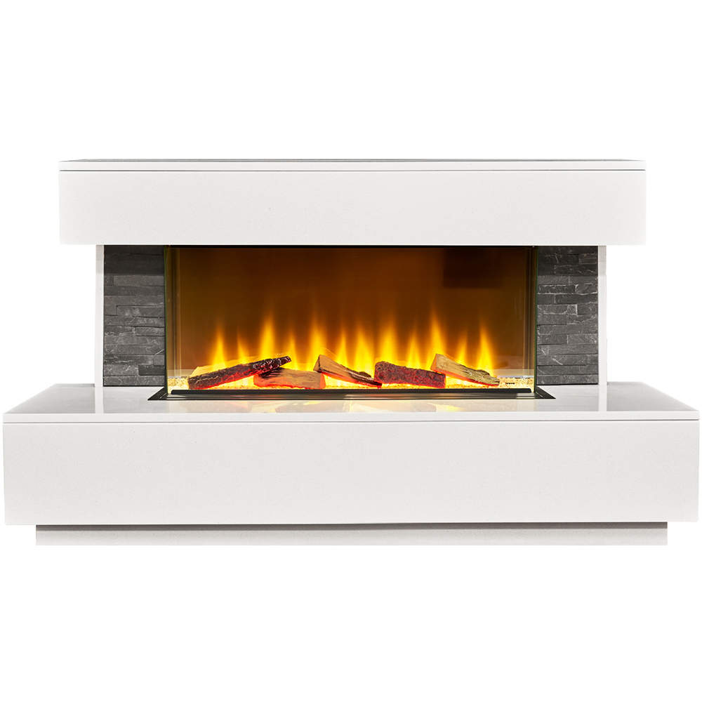 Acantha Aspen White Marble and Slate Fireplace Suite with Downlights 50 inch Image 1