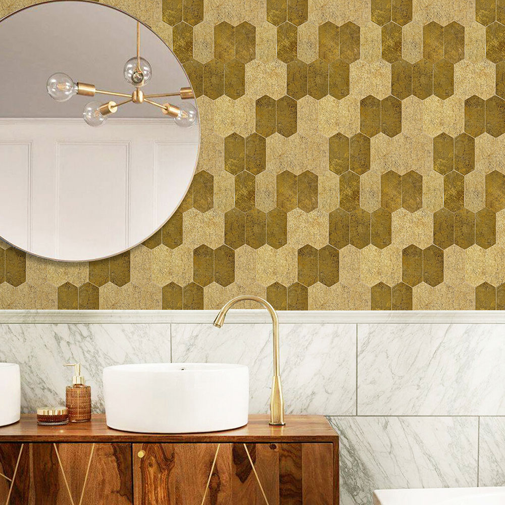 Britwall Bronze Mosaic Hexagonal Aluminium Peel and Stick Backsplash 293 x 285mm 4 Pack Image 5