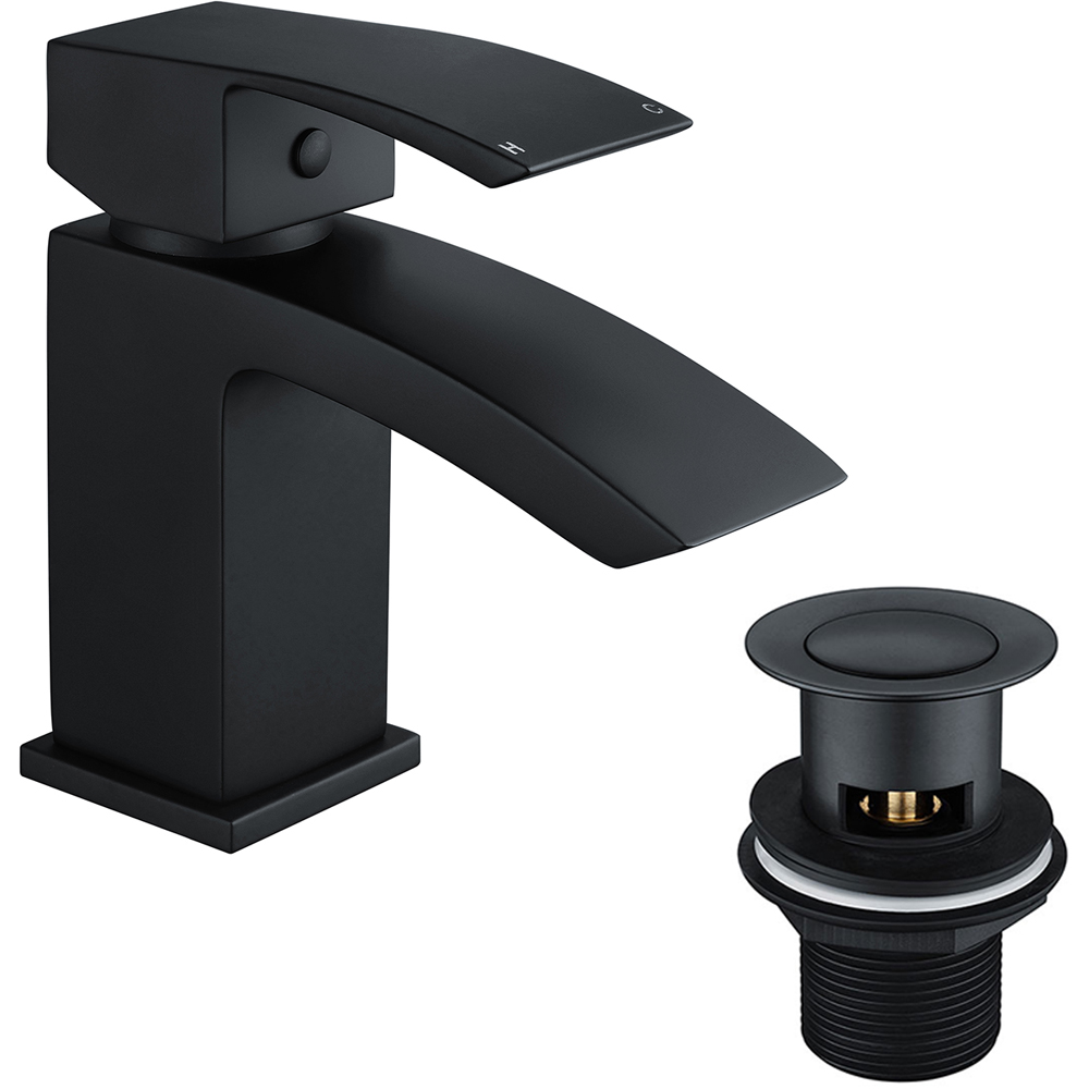 Nes Home Nexa Modern Matte Black Basin Mono Mixer Tap with Waste Image 1