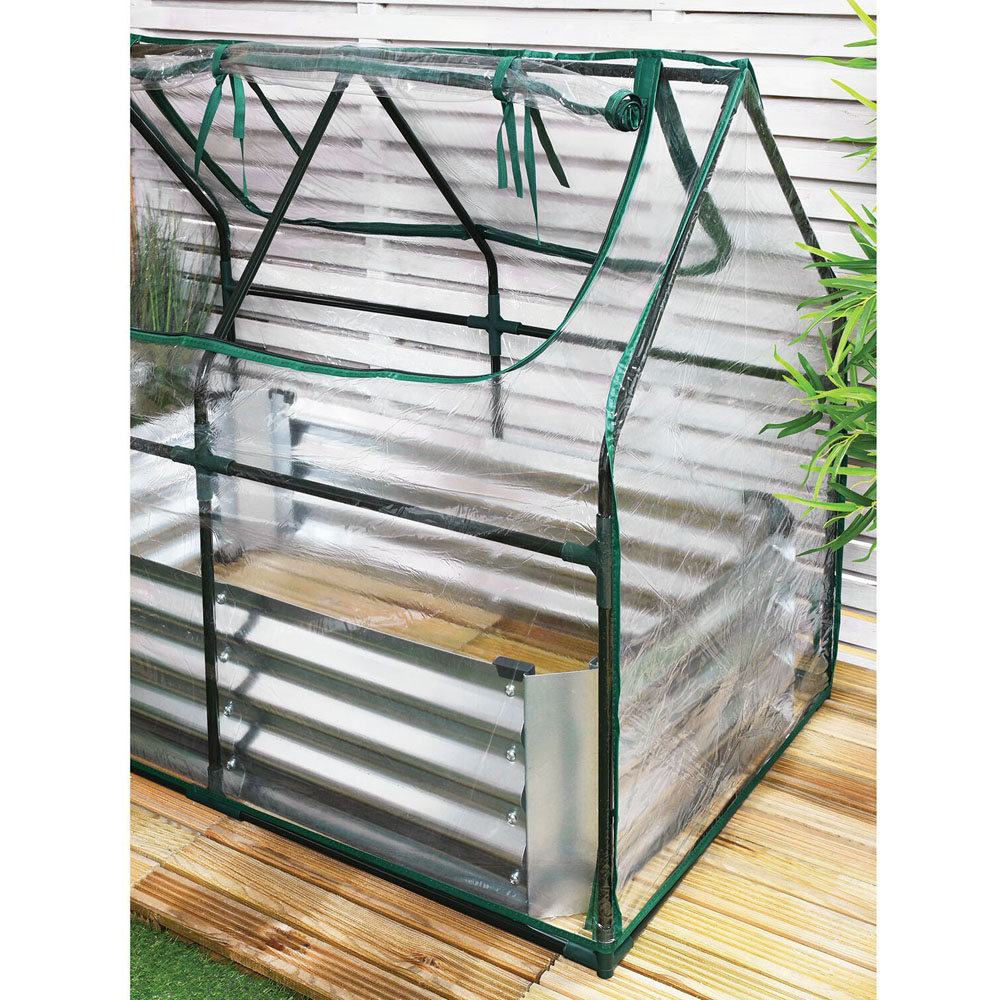 PVC Growhouse with Galvanised Planter - Clear and Green Image 5