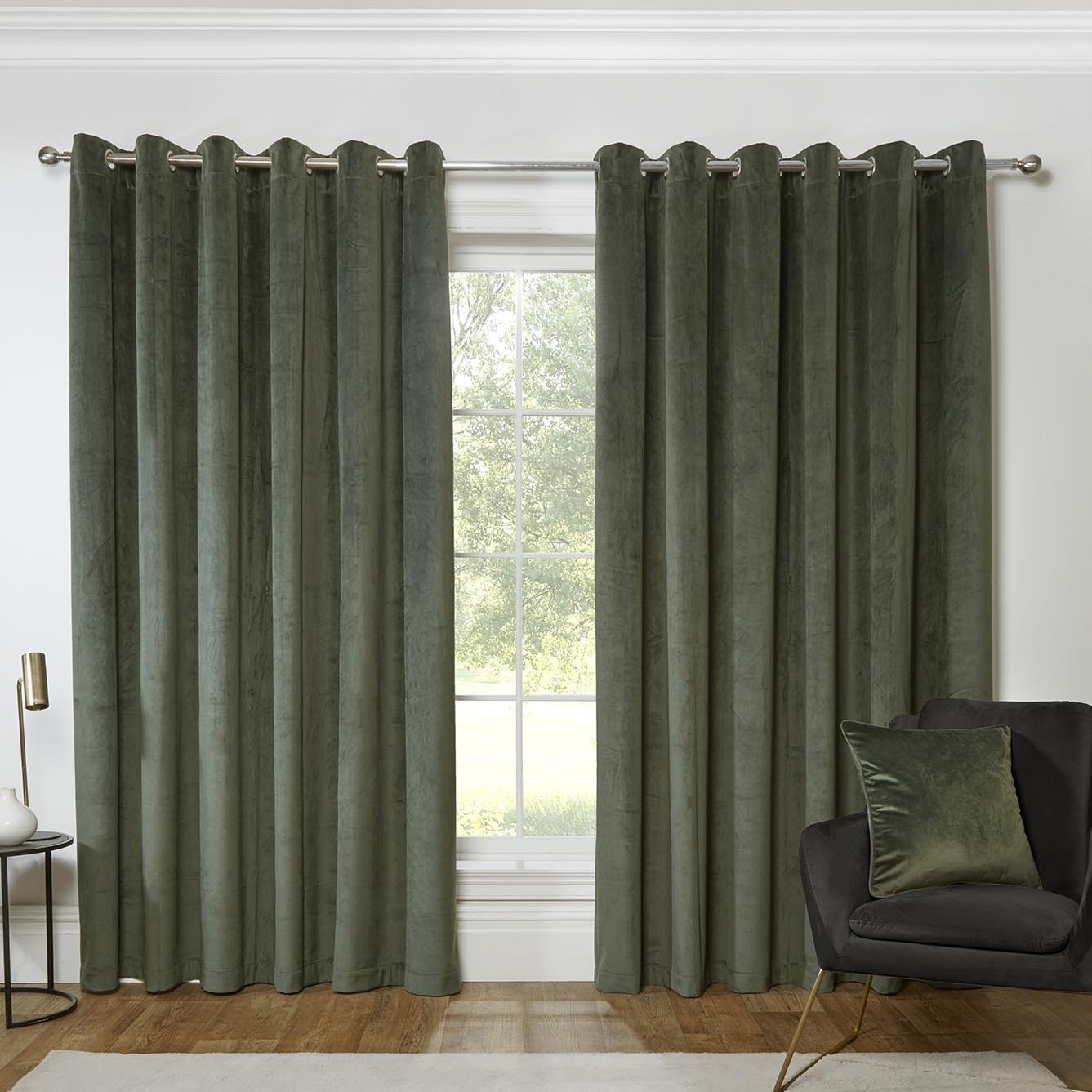 Divante Vermont Velvet Blackout Curtains - Olive / 168cm / 229cm Image 1