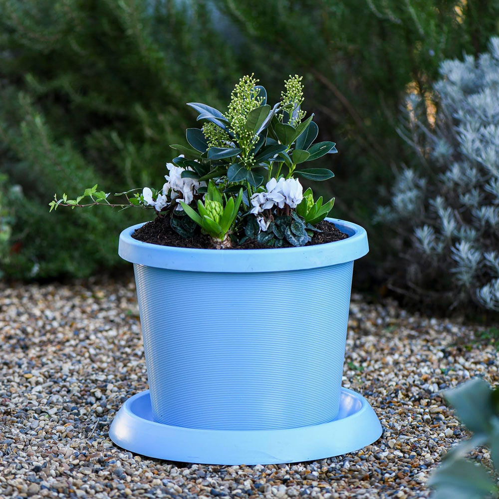 Garden Gear Mayan Blue Plastic Plant Pot with Saucer 42cm 3 Pack Image 2