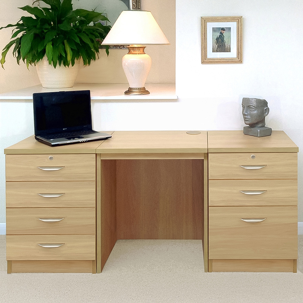 R White Cabinets 7 Drawer Light Brown Set-09 Desk Image 1