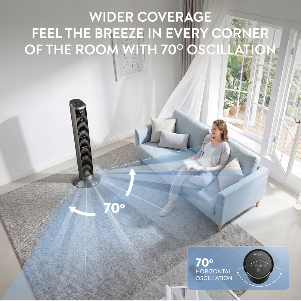 Air Pro Grey Oscillating Bladeless Tower Fan with Remote 36 inch Image 7