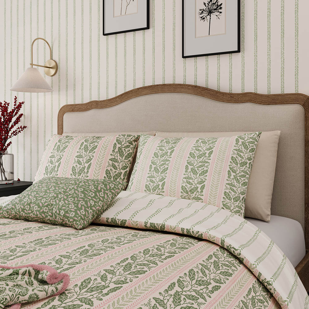 Helena Springfield Double Green and Pink Oak Stripe Duvet Set Image 3