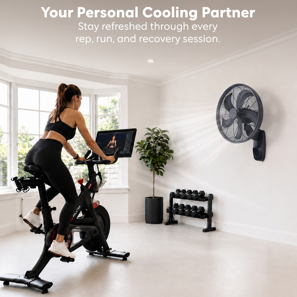 Air Pro Black Adjustable Wall Mounted Electric Fan with Remote 16 inch Image 4