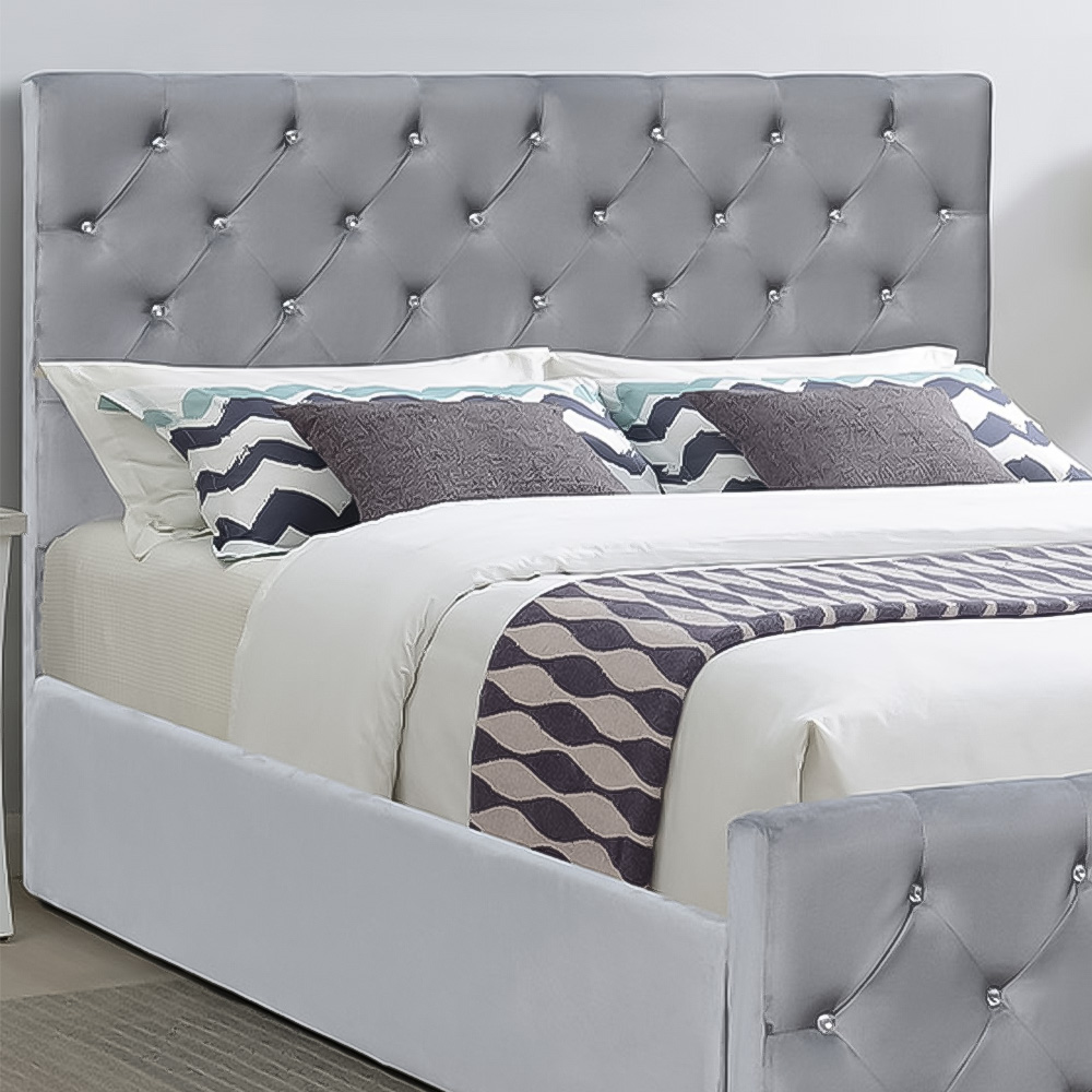 Brooklyn Chesterfield Double Grey Plush Velvet Ottoman Bed Image 2