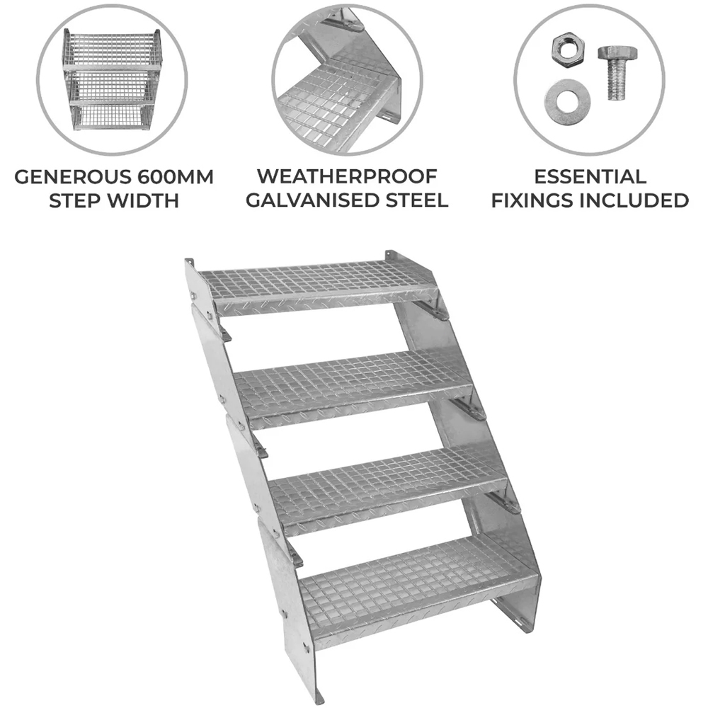 MonsterShop 4 Section Adjustable Galvanised Staircase 600mm Image 4
